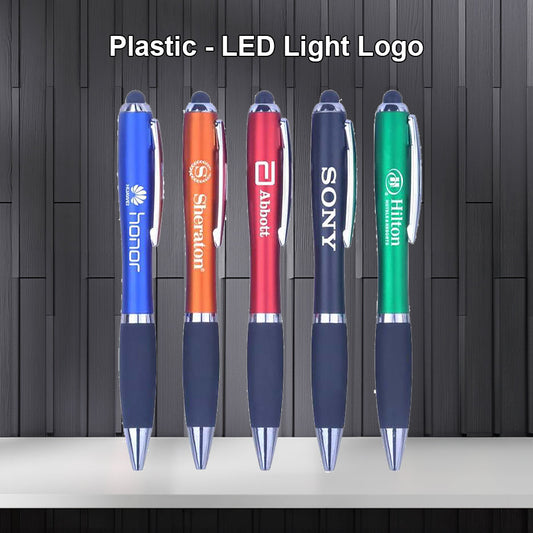Bolígrafos de plástico con luz LED grabados con láser